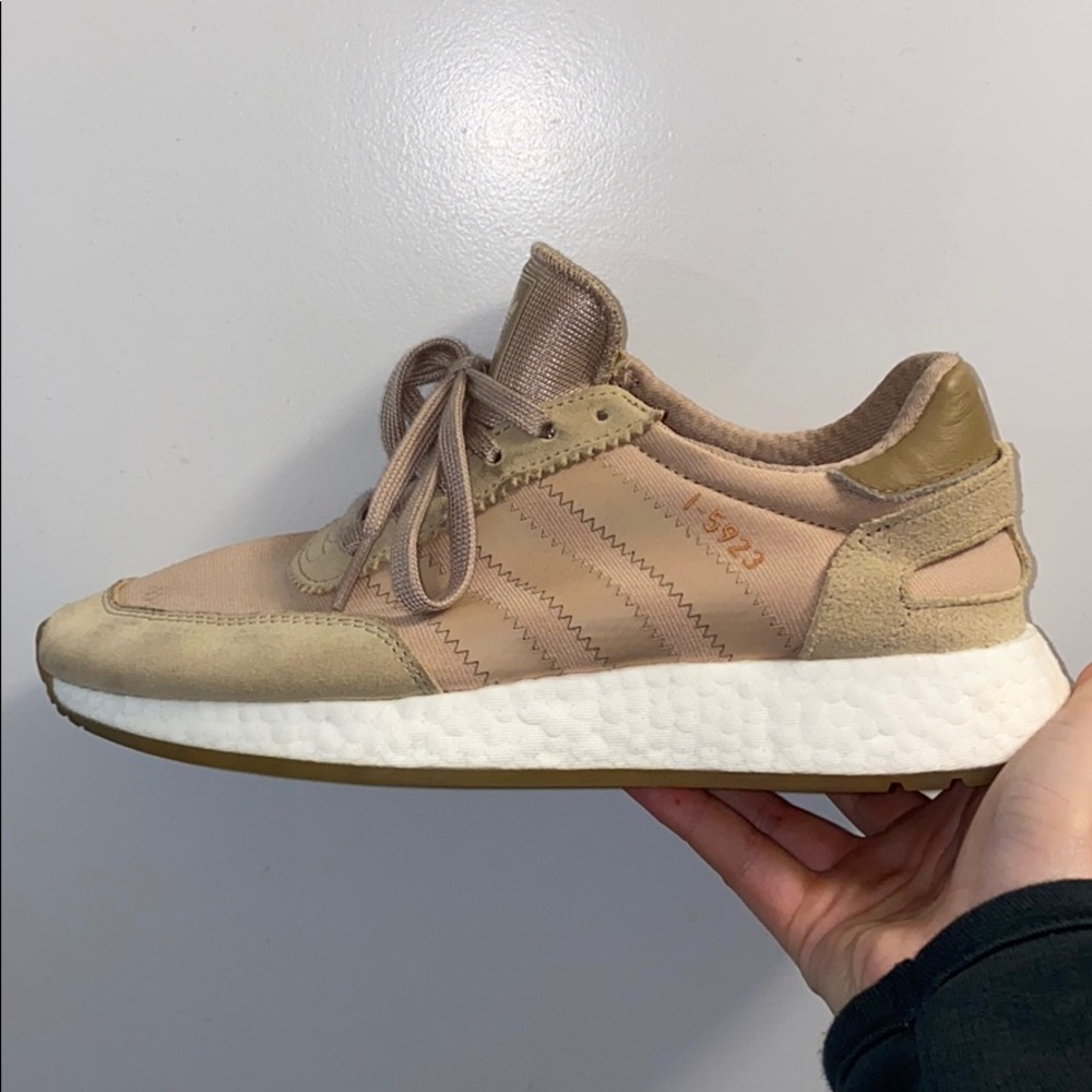 Gold Adidas tennis shoes